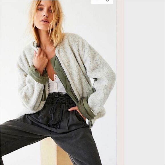 We The Free x Free People Revington Sherpa Jacket Women's Size M - Ivory & Olive - Picture 3 of 9